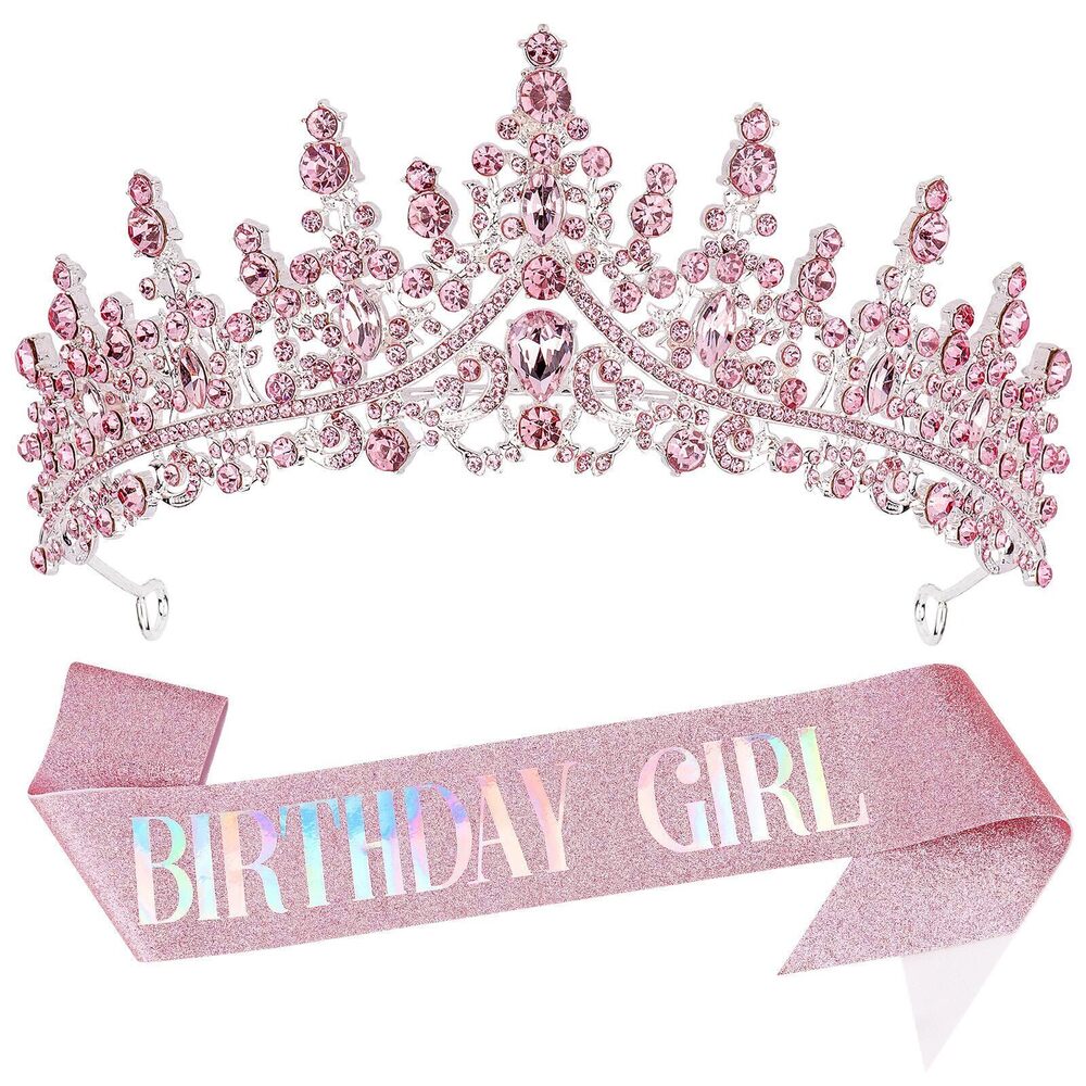 7302 Birthday Sash and Crowns Crystal Party Decoration - Happy Birthday